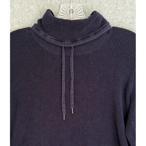 Lauren Ralph Lauren Turtleneck Sweater Womens Large Navy Waffle Knit Drawstring